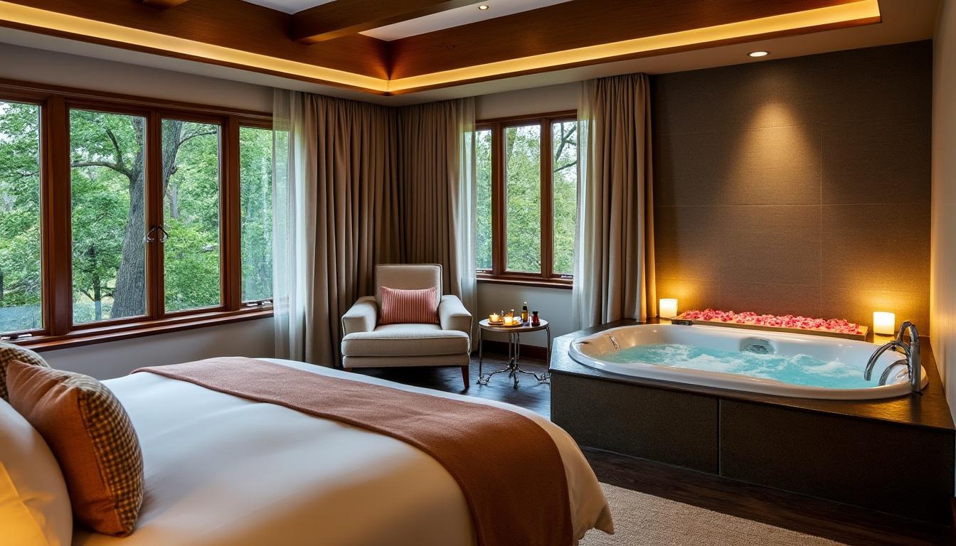 plongez dans un univers de bien-être avec notre chambre d'hôtes équipée d'un spa. offrez-vous une escapade relaxante, alliant confort et détente, pour revitaliser votre esprit et votre corps. explorez les bienfaits d'un séjour qui allie sérénité et plaisir.